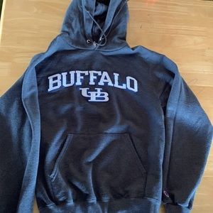 University at Buffalo hooded sweatshirt. Unisex, size small, grey. Worn once.